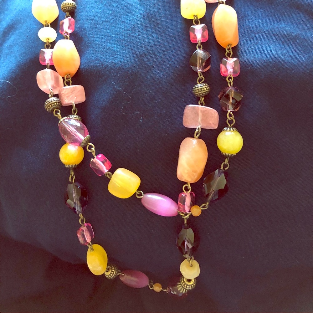 LAST CHANCE - Pink, yellow, orange beaded necklace